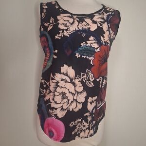 Desigual lace panel floral rounded hem logo tank top SZ XS